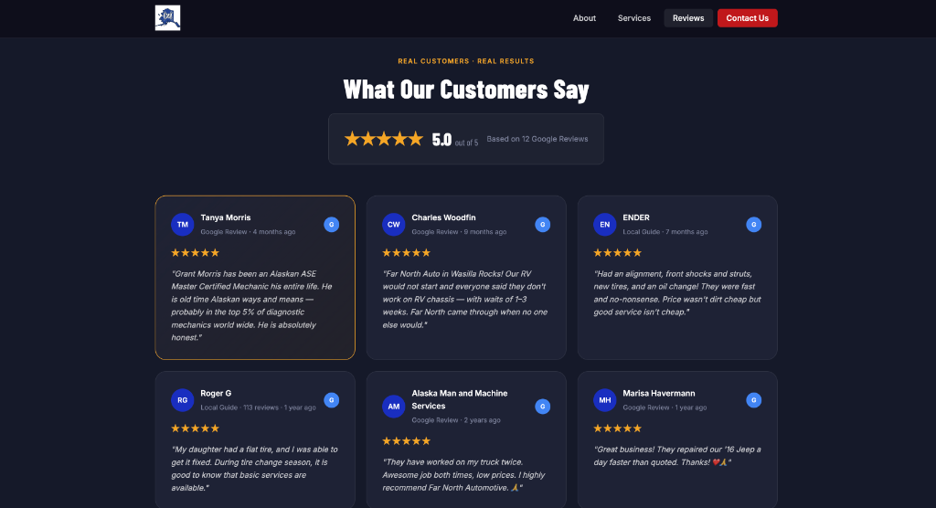 Far North Automotive website